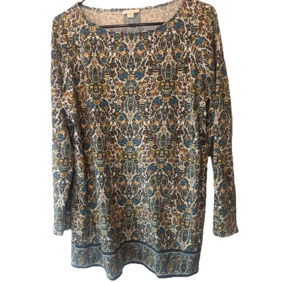 J Jill Floral Paisley Tapestry Print Long Sleeve Womens Knit Tunic Top M Boho - Picture 2 of 12